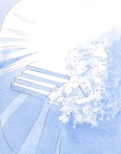 Isten szívesen fogadta vértanú szerzeteseit a szentek társaságában. Fehér virágok díszítették a dicsőség bejáratát, 2002 (papíron) alkotó: Elizabeth Wang