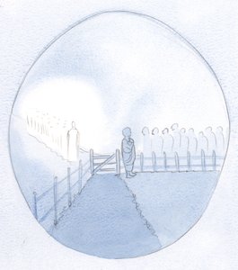 Hiú lelket úgy láttam, mint egy kis parasztasszonyt, aki tele volt önérzettel, és királyi látogatóra vár. Ám átszúrt lábai meztelenek voltak., 2001 (papíron nem) alkotó: Elizabeth Wang