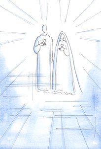 Megmutatták nekem a két Szívet: a bűntelen Krisztusét és Szeplőtelen Anyját, a Menny sugárzó fényében, 2002 (papíron) alkotó: Elizabeth Wang