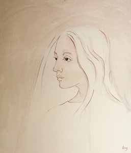 A Mennyben Szűz Mária megosztja fia aggodalmát mindazért, ami a földön történik, 2000 (olaj a fedélzeten) alkotó: Elizabeth Wang