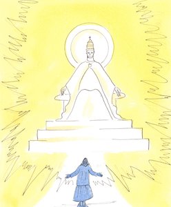 A hitben lángoló fényt láthatunk, magasan a templomban, a szentély felett, 2004 (papíron nem) alkotó: Elizabeth Wang