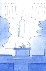 Olyan volt, mintha maga a menny padlója tágult volna az oltár fölé, így Krisztus jelen volt mind a mennyben, mind az oltáron, 2003 (papírral együtt) alkotó: Elizabeth Wang