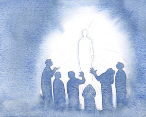 Jézus tisztasággal és erővel lángol a mennyben, 2000 (papíron w/c) alkotó: Elizabeth Wang