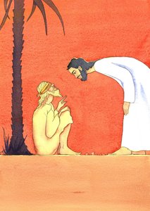 Jézus meggyógyítja a vakot, 2001 (w/c papíron) alkotó: Elizabeth Wang