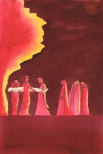 Máriához hasonlóan néha nekünk is szembe kell néznünk a ?temetéssel? földi reményeinkről; mégis Isten maradandó örömet tud nekünk adni, ha bízunk benne, 2002 (papíron) alkotó: Elizabeth Wang