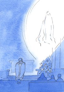 A Boldogságos Szűzanya Ragyogó Fényben jelent meg, a közelünkben, gyönyörködve áhítatunkban, miközben mindannyian a rózsafüzért imádkoztuk, 2003 májusában (papíron nem) alkotó: Elizabeth Wang