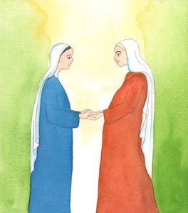 A Szűzanya és Szent Erzsébet gyakorolta; de az engedelmesség erényét ma nem nagyon becsülik, 2005 (akvarell, papír). alkotó: Elizabeth Wang