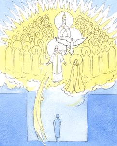 A személyes imádság a mi „titkos szobánkban” soha nem történik egyedül; Krisztuson keresztül jelen vagyunk a Mennyország egész társaságával, 2004 (papíron) alkotó: Elizabeth Wang