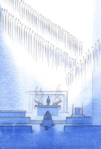 A mennyei barátok, akiknek életét a hitvallásban elismerjük, körénk gyűltek. Egy család vagyunk, 2002 (papíron nélkül) alkotó: Elizabeth Wang