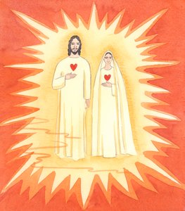 A két szent szív: megmutatták nekem a bűntelen Krisztust és Szeplőtelen Anyját a menny sugárzó fényében, 2003 (papíron) alkotó: Elizabeth Wang