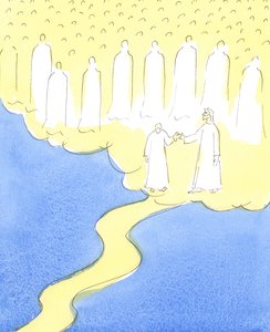 Az áldott lelket, aki mindvégig kitartott, Krisztus és felebarátja szeretetében, Krisztus kézen fogva vezeti, hogy találkozzon a mennyei barátokkal, akik egybegyűltek, hogy társaságukban üdvözöljék, 2004 alkotó: Elizabeth Wang