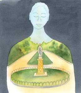 A lourdes-i szent domaine minden ember lelkének képeként szolgálhat, 2005 (akvarell, papír) alkotó: Elizabeth Wang