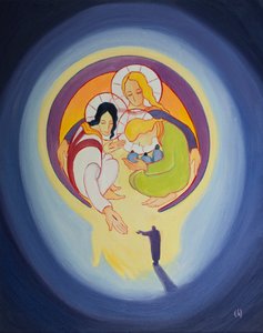 A bűnbánat és a Krisztusba vetett hit által lehetővé tesszük, hogy a Szentháromság szívébe vonjon minket, 2001 (olaj a fedélzeten) alkotó: Elizabeth Wang