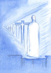 Az Oltáron találkozhatunk Krisztussal az Oltáriszentségben; személyében és jelenlétében Krisztus életének minden szakaszát megérinthetjük, 2001 (papíron) alkotó: Elizabeth Wang