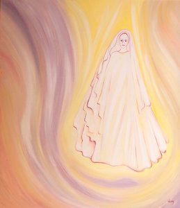 Közel kell maradnunk Máriához, aki a mi Mennyei Anyánk, és aki örömmel segít azoknak, akik hisznek a fiában, 2001 (olaj a fedélzeten) alkotó: Elizabeth Wang