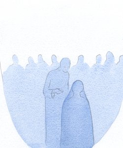 Amikor a gyermek Jézust megtalálták a templomban, előrehajolt, és halkan elmagyarázta Szent Anyjának (végtelen kedvességgel), hogy munkája már elkezdődött., 2001 (papíron nem) alkotó: Elizabeth Wang