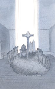 Amikor részt veszünk és felajánljuk az egyetlen, félelmetes áldozatot, itt az oltárnál találjuk a Kálváriát., 2001 (papíron nem) alkotó: Elizabeth Wang