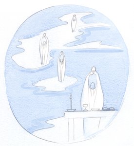 Ahol egy katolikus pap felajánlja a szentmise áldozatát, ott van Jézus Krisztus, jelen van népével, 2000 (papíron) alkotó: Elizabeth Wang