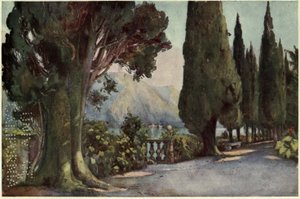 Cypress Avenue, Villa del Pizzo, Lago di Como, Illusztráció: "Az olasz tavak", Richard Bagot alkotó: Ella Du Cane
