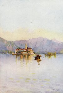 Isola Pescatori és a Sasso di Ferro, Maggiore-tó (színes litho) alkotó: Ella Du Cane