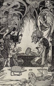 A harmadik ajándék egy hatalmas kalapács, illusztráció a Mítoszok sok földről című könyvéből, 1912-ben