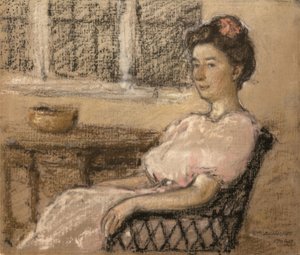 Ülő nő rózsaszín ruhában, 1902.
