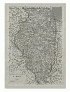 Illinois térképe, USA, 1910-es évek.
