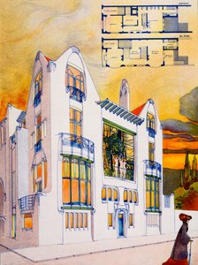 Háztervezés, 1905-1906 körül (akvarell és toll papíron) alkotó: Emiel van Averbeke