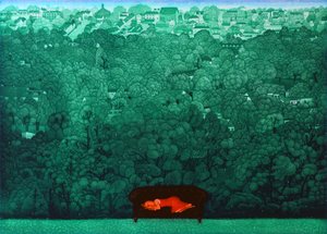Álmodozás az esőben, 2009 (metszet) alkotó: Emiko Aida