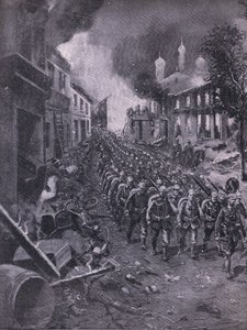 A német csapatok Brest-Litowski inváziója a The Illustrated History of the World War 1914-1915 pubból. az Union Berlagsefellfchaft alkotó: Emil (after) Limmer