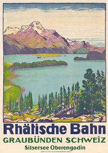 A svájci „Rhaetian Railway” cég reklámplakátja Graubundenbe
