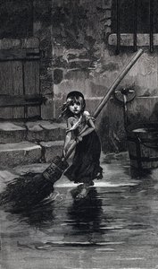 Jelenet a Nyomorultak című filmből, Victor Hugo: Cosette-seprés (metszet)