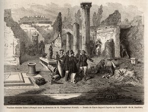 Pompei ásatása, Fiorelli felügyelő irányítása alatt, illusztráció a „Pompei et les Pompeiens”-ből, Edouard Charton