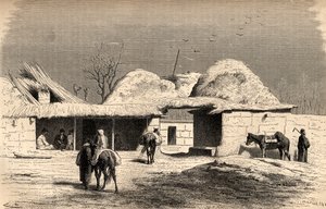 Karavánszeráj Taskentben, Üzbegisztánban, illusztráció a „The World in the Hands” című könyvből, Charles Laplante (†1903) metszetében, 1878-ban megjelent (metszet) alkotó: Emile Antoine Bayard