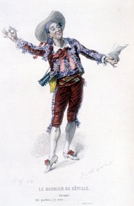 Beaumarchais (1732-1799) teljes munkája, Edouard Fournier. Emile Bayard rajza. Szerk. Laplace, Sanchez et Cie, Párizs 1876. Ez Figaro a „Sevillai borbély”-ban. alkotó: Emile Antoine Bayard