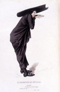 Beaumarchais (1732-1799) teljes munkája, Edouard Fournier. Emile Bayard rajza. Szerk. Laplace, Sanchez et Cie, Párizs 1876. Ez Bazile a „Sevillai borbélyban” alkotó: Emile Antoine Bayard