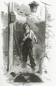 Gavroche, 19. század (bw-metszet) alkotó: Emile Antoine Bayard