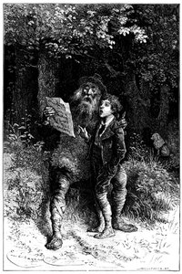 Illusztráció: Emile Bayard Hector Malot „” Sans Famille” című regényéhez: Remi Monsieur Vitalis utazó művésznel - utcazenész, saltimbank - énekel - Hetzel 1880-as kiadás - alkotó: Emile Antoine Bayard