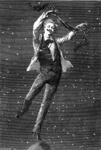 Illusztráció Jules Verne „A Hold körül” című regényéből, Emile Bayard rajza, Hetzel-kiadás/Voyages extraordinaire 1870. Ez az illusztráció rávilágít Jules Verne két „hold” című regénye és T két albuma közötti ihletettségre. alkotó: Emile Antoine Bayard