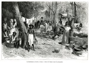 Les blanchisseuses au Chorillo, Panama, metszet E.Bayard rajza nyomán, A. Reclus, hajóhadnagy, 1876-tól 1878-ig, a tour du monde-ban megjelent, Kutatás Panama és Darien földszorosán című történetének illusztrálására. irányítása alatt alkotó: Emile Antoine Bayard