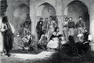 Tinne kisasszony a ház személyzetével, Algír, illusztráció a Le Tour du Monde-ból, 1871 alkotó: Emile Antoine Bayard