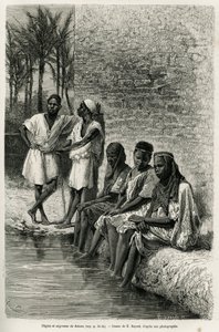 Negres és negresss a Szaharában, az Oued Rihr partján. E.Bayard metszete az algériai Szahara illusztrálására, V. Largeau, 1874-1878, megjelent a Tour du monde-ban, Edouard Charton (1807-1890) irányításával alkotó: Emile Antoine Bayard