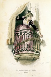 Rosine a "Sevillai borbély"-ban: "Oeuvres complètes de Beaumarchais", Emile Bayard rajzai, szerk. Laplace Sanchez & cie, Párizs. alkotó: Emile Antoine Bayard
