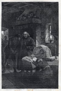 Myriel Eveque gyászoló családdal – Emile Bayard (1837-1891) illusztrációja Victor Hugo (1802-1885) „A nyomorultak – Első rész: Fantine” című művéhez, 1862 alkotó: Emile Antoine Bayard