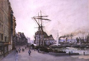 A rakpart Honfleurben (akvarell) alkotó: Emile Antoine Francois Herson