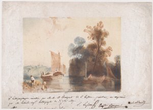 Táj folyóval és csónakokkal, 1837 alkotó: Emile Aubert Lessore