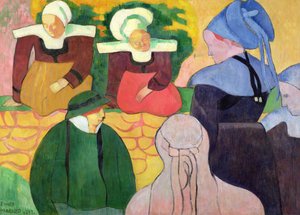 Breton nők a falon alkotó: Emile Bernard