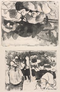 Les Bretonneries: Breton nők szénakazalban (Bretonnes Faisant les Foins) és esküvő Bretagne-ban (La Noce en Bretange) alkotó: Emile Bernard