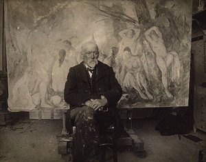 Paul Cézanne Les Lauves-i műtermében, 1904. alkotó: Emile Bernard