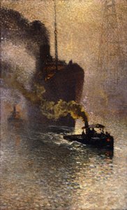 A Temzén a Ködben vontatva; Escorte sur la Tamise dans le Brouillard – Taken in Tow on the Thames, 1918 alkotó: Emile Claus